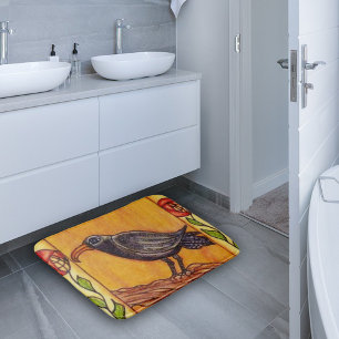 Black Crow Art Deco Roses Folk Art Bath Mat