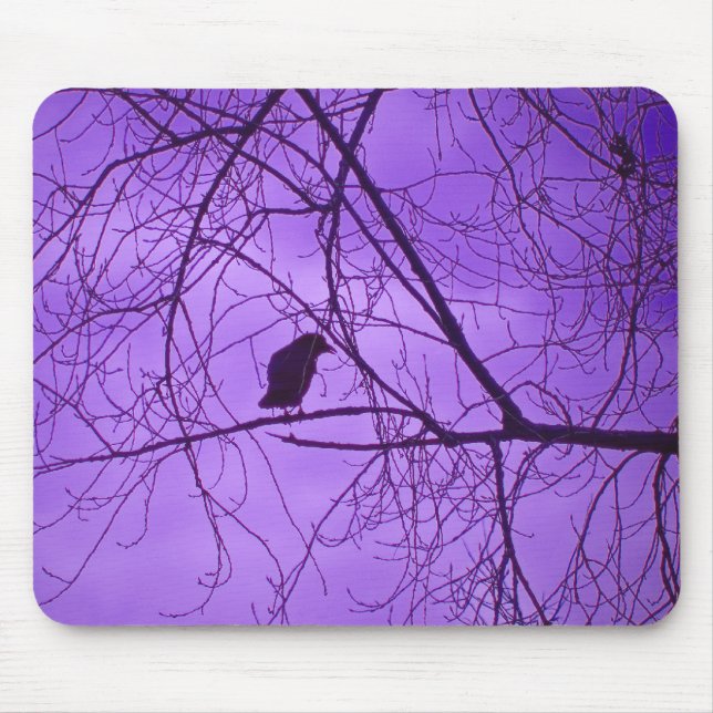 Black Crow Barren Tree Branches Purple Sky Mouse Pad (Front)