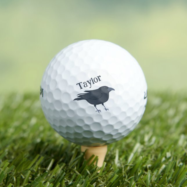 Black Crow Bird Illustration Personalized Golf Balls (Insitu Tee)