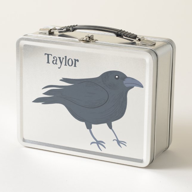 Black Crow Bird Illustration Personalized Metal Lunch Box (Front)