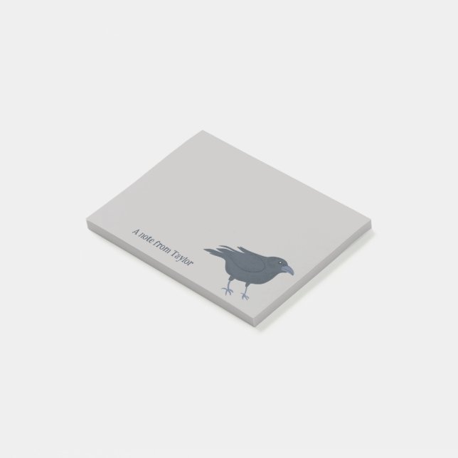Black Crow Bird Illustration Personalized Post-it Notes (Angled)