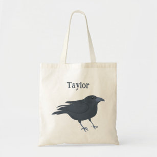 Black Crow Bird Illustration Personalized Tote Bag