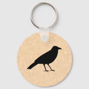 Black Crow Bird on a Parchment Pattern. Keychain