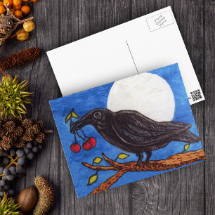 Black Crow Cherries Moonlight Postcard