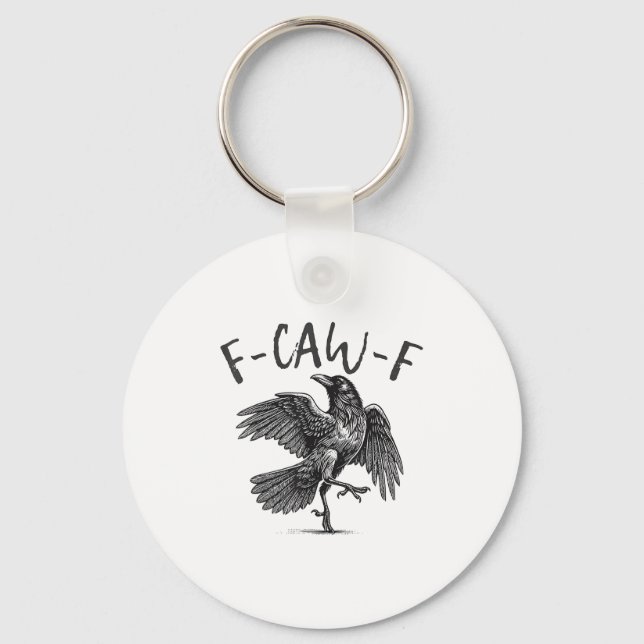 Black Crow, F-caw-f Funny Black Bird  Keychain (Front)