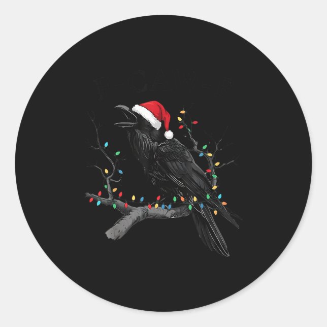 Black Crow, F-caw-f Funny Christmas Raven Santa Ha Classic Round Sticker (Front)