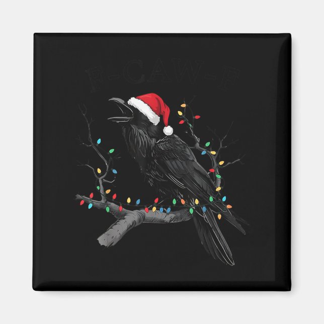 Black Crow, F-caw-f Funny Christmas Raven Santa Ha Magnet (Front)