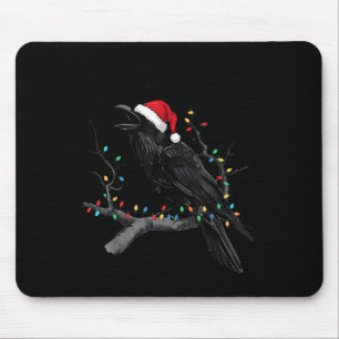 Black Crow, F-caw-f Funny Christmas Raven Santa Ha Mouse Pad