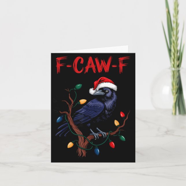 Black Crow, F-caw-f Meme Black Bird With Santa Hat Card (Front)