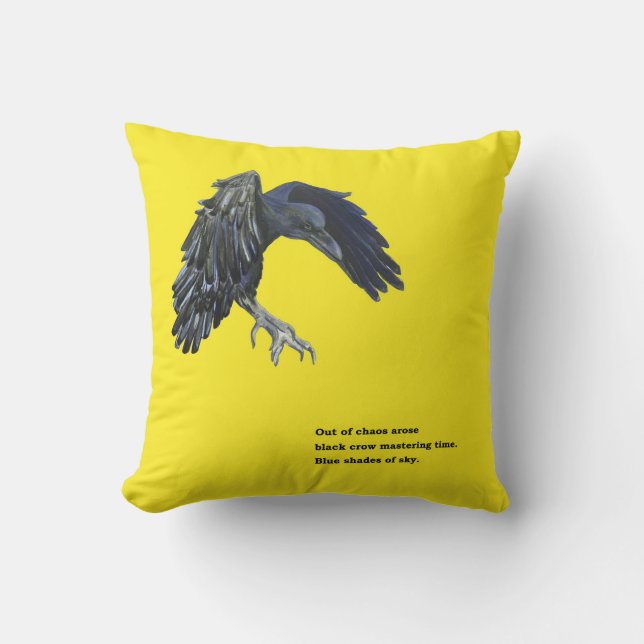 Black Crow & Haiku  Throw Pillow (Front)