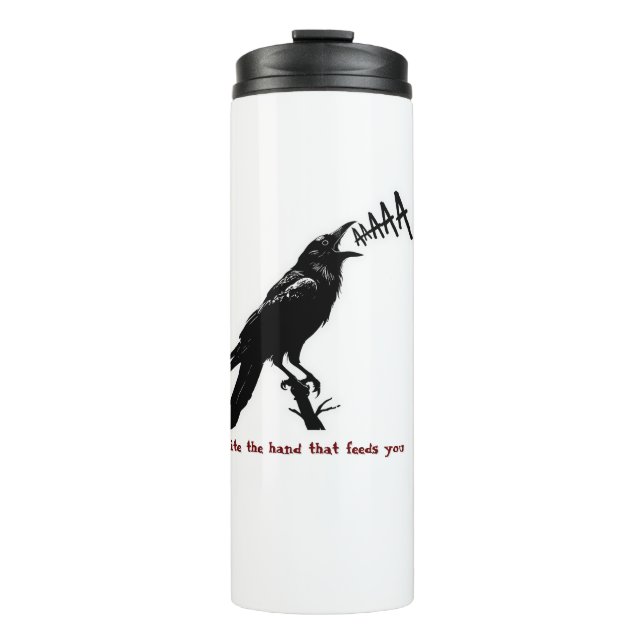 Black Crow Illustration - Gothic Style Art Design Thermal Tumbler (Front)