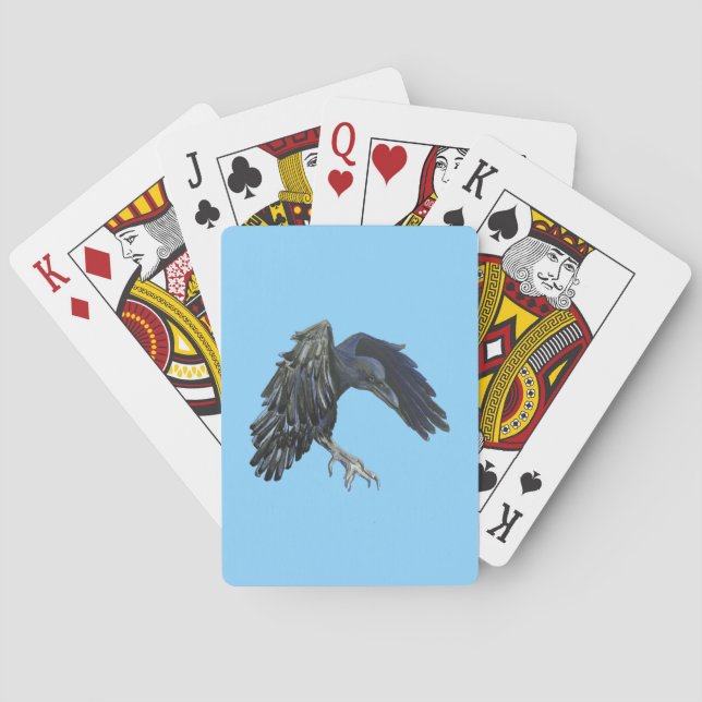 Black Crow Master of Time Illustration Sky Blue Playing Cards (Back)
