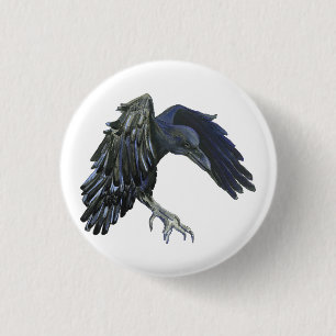 Black Crow Master of Time Illustration White 1 Inch Round Button