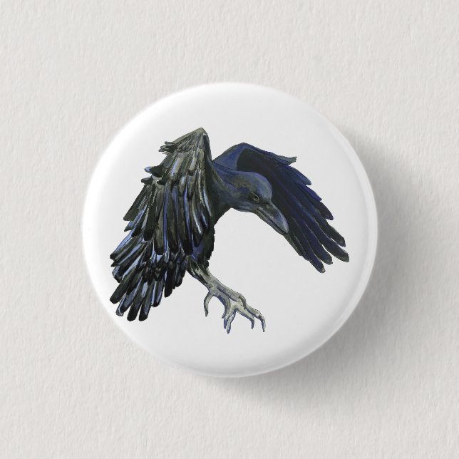 Black Crow Master of Time Illustration White 1 Inch Round Button (Front)