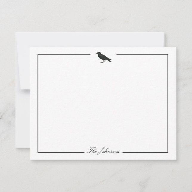 Black Crow Modern Spooky Personalized Stationery Card (Front)