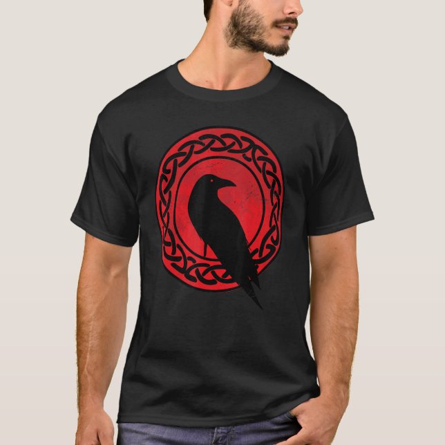 Black Crow Occult Japan Gothic Raven Bird Red Moon T-Shirt (Front)