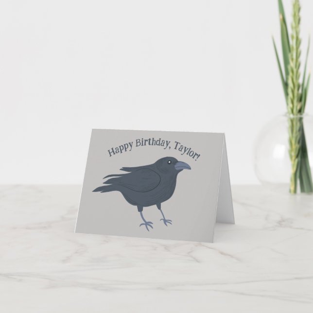 Black Crow on Grey Personalized Card (Front)