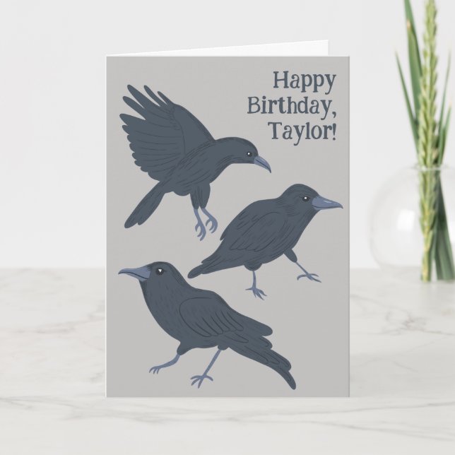 Black Crow on Grey Personalized Card (Front)