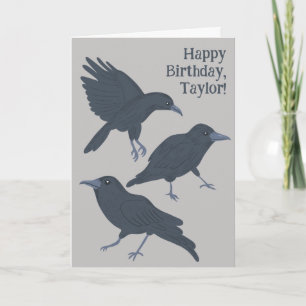 Black Crow on Grey Personalized Card