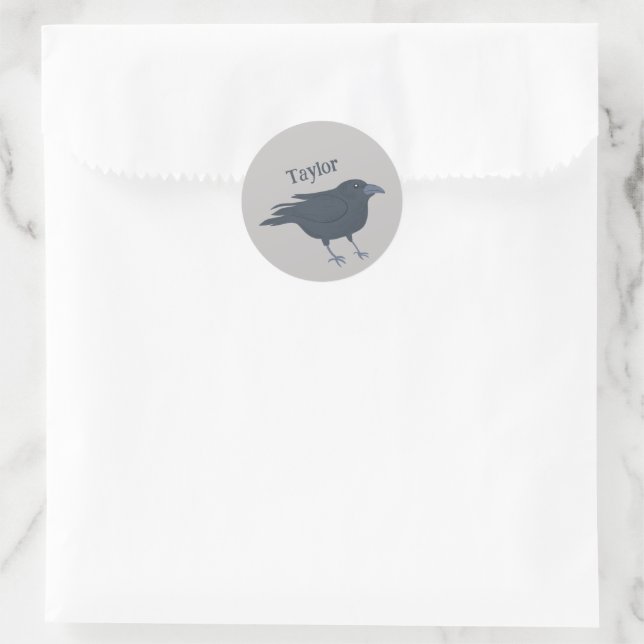 Black Crow on Grey Personalized Classic Round Sticker (Bag)