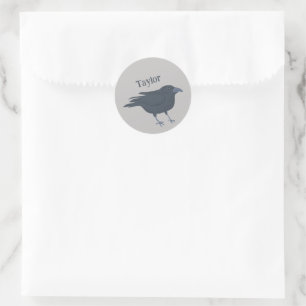 Black Crow on Grey Personalized Classic Round Sticker