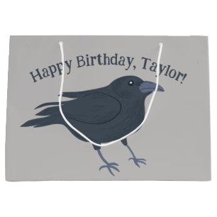 Black Crow on Grey Personalized Large Gift Bag