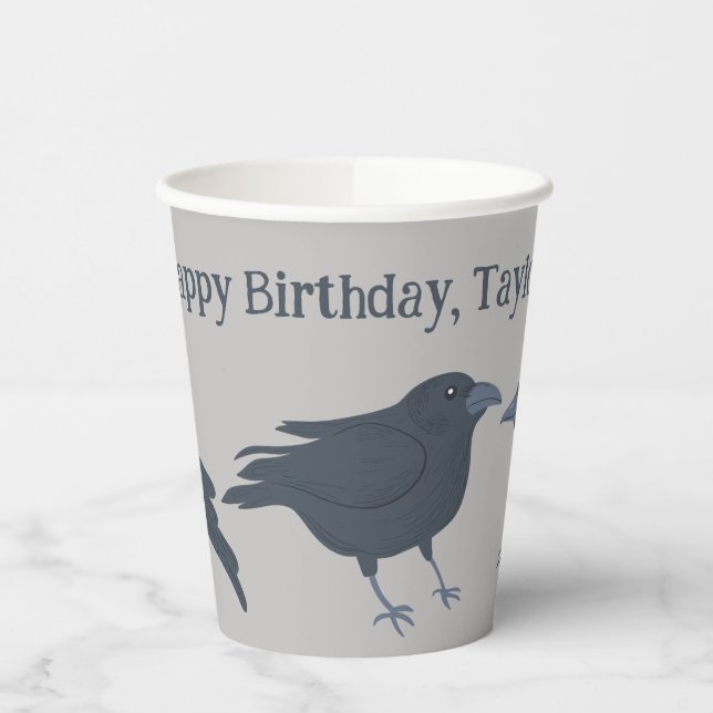 Black Crow on Grey Personalized Paper Cups (Left)