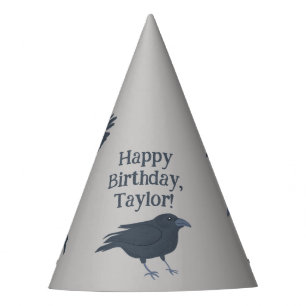 Black Crow on Grey Personalized Party Hat