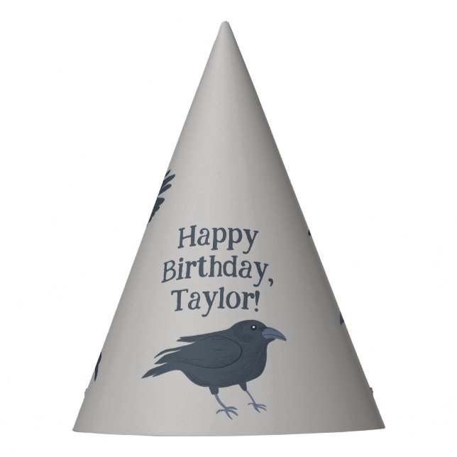 Black Crow on Grey Personalized Party Hat (Front)