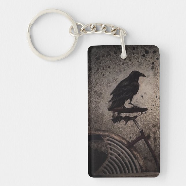Black crow on vintage bike keychain (Front)