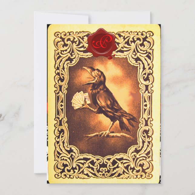 BLACK CROW PLAYING CARDS,POKER PARTY RED WAX SEAL INVITATION (Front)