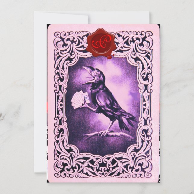 BLACK CROW PLAYING CARDS,POKER PARTY RED WAX SEAL INVITATION (Front)