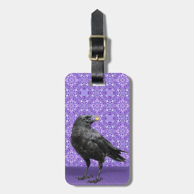 Black Crow, purple pattern luggage tag (Front Vertical)