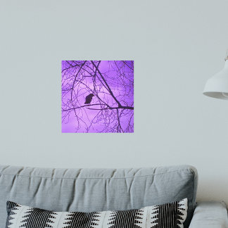 Black Crow Purple Sky Trees Photograph Canvas Print