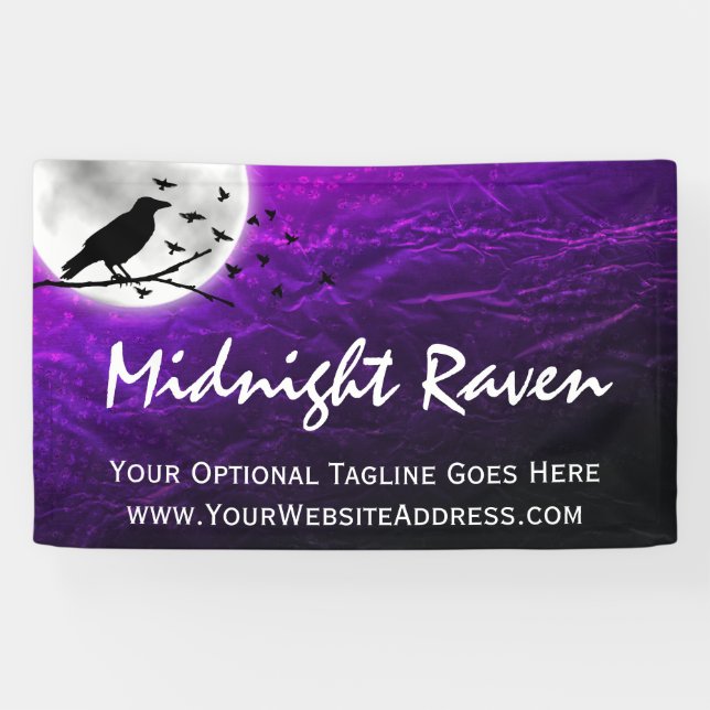 Black Crow Raven Silhouette on Moon Edgy Gothic Banner (Horizontal)
