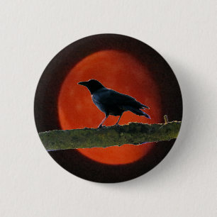 Black Crow Red Moon 2 Inch Round Button