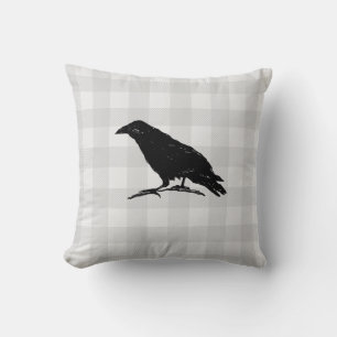 Black Crow Silhouette Halloween Fall Throw Pillow