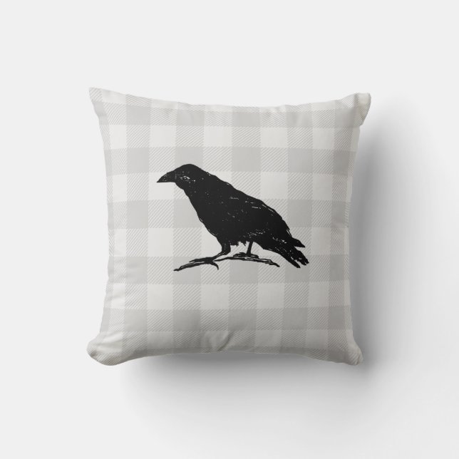 Black Crow Silhouette Halloween Fall Throw Pillow (Front)