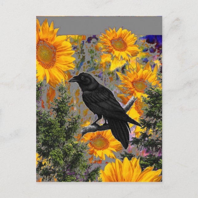 black crow & sunflowers art postcard (Front)