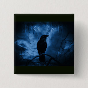 Black Crow with Runes Dark Goth Style 2 Inch Square Button