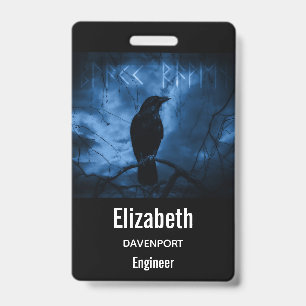 Black Crow with Runes Dark Goth Style Badge