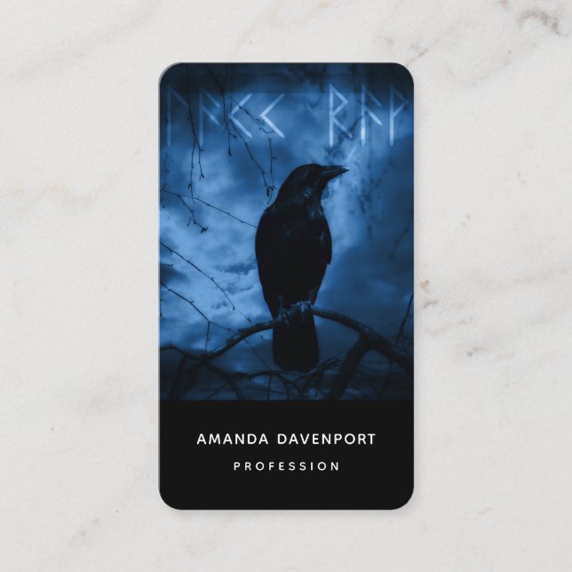 Black Crow with Runes Dark Goth Style Business Card (Front)