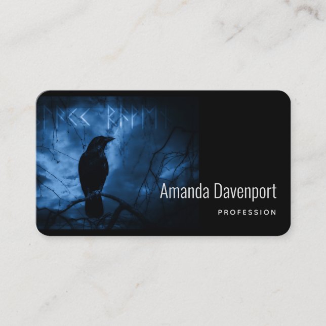 Black Crow with Runes Dark Goth Style Business Card (Front)