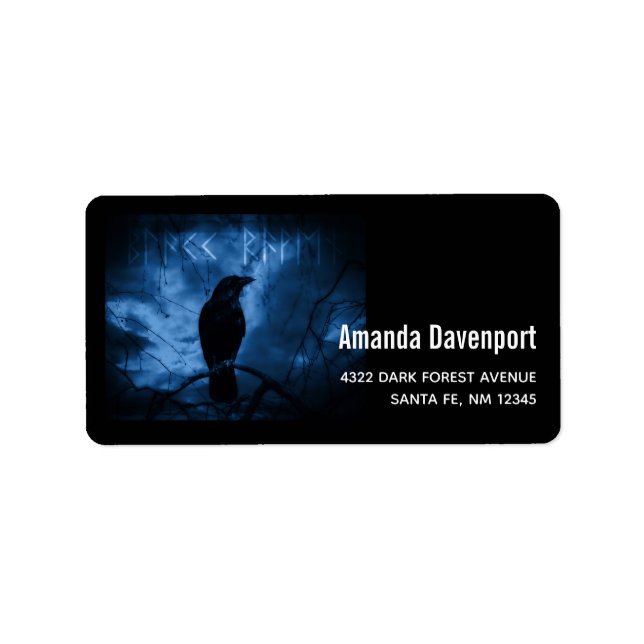 Black Crow with Runes Dark Goth Style Label (Front)