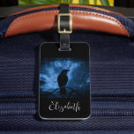 Black Crow with Runes Dark Goth Style Luggage Tag<br><div class="desc">A luggage tag with an image of a black raven at night perched on a tree branch with runes above which says "black raven". 
Moody and mysterious vibe.</div>