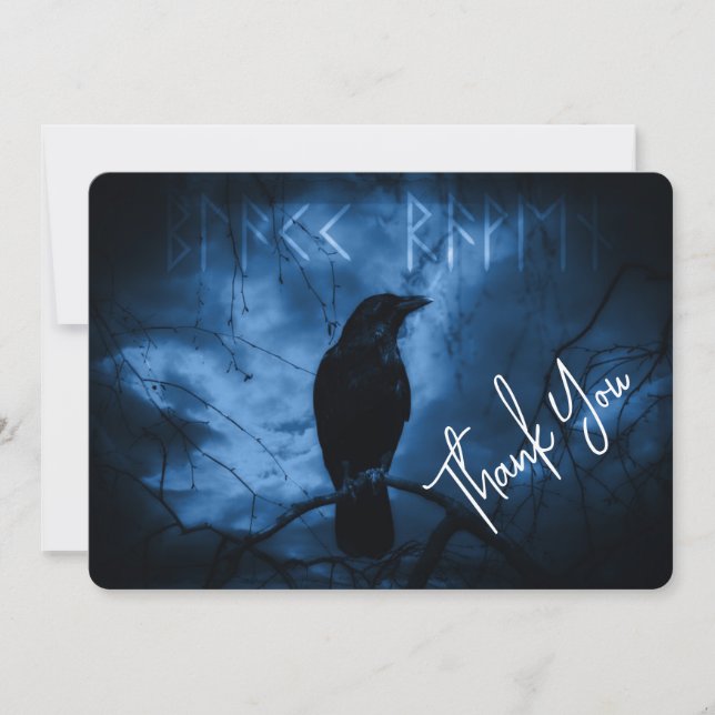 Black Crow with Runes Dark Goth Style Thank You Card (Front)