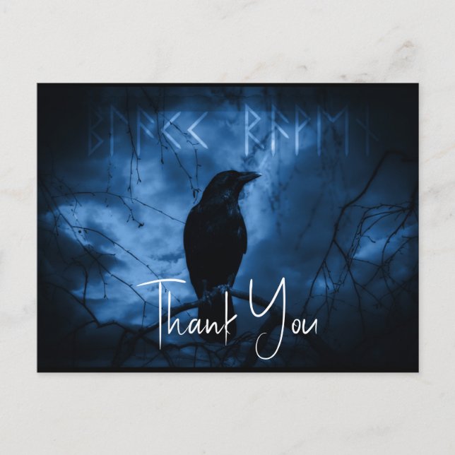 Black Crow with Runes Dark Goth Style Thank You Postcard (Front)