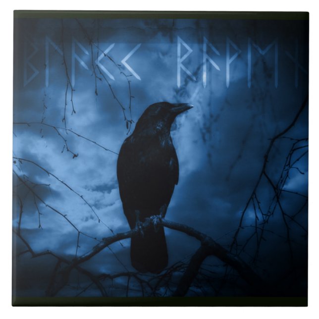 Black Crow with Runes Dark Goth Style Tile (Front)