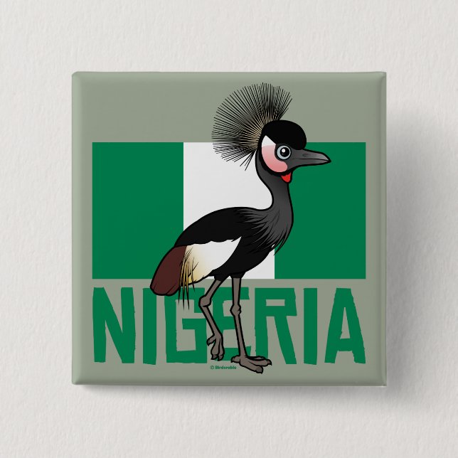 Black Crowned-Crane of Nigeria 2 Inch Square Button (Front)