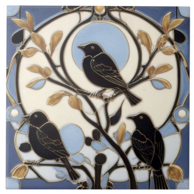 Black Crows Art Nouveau Birds Art Deco Bird Tile (Creator Uploaded)